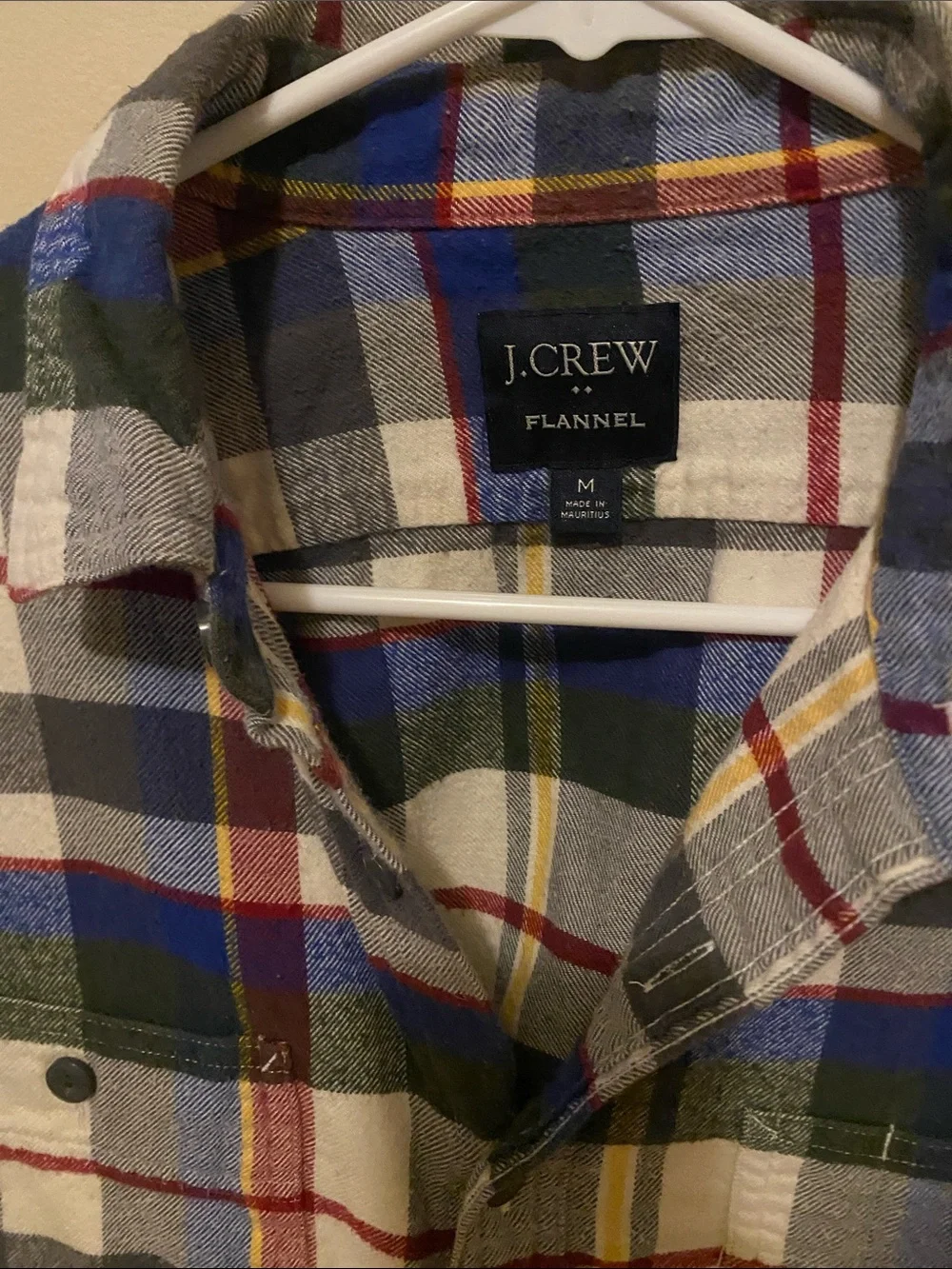 J. Crew Men's Plaid Button-Down Shirt in White, Blue & Green with Red Accents